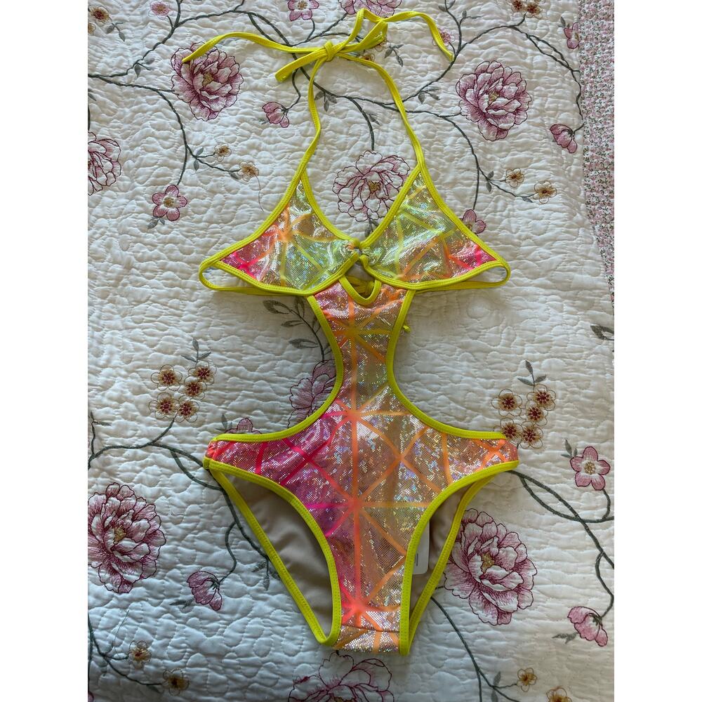 blvd yellow and pink y2k nwt swim one piece